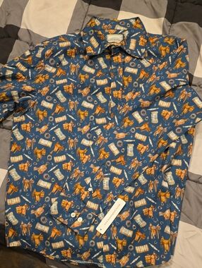 NWT Rockin K Ranchwear Men's Blue Novelty Western Print Button-Up Shirt